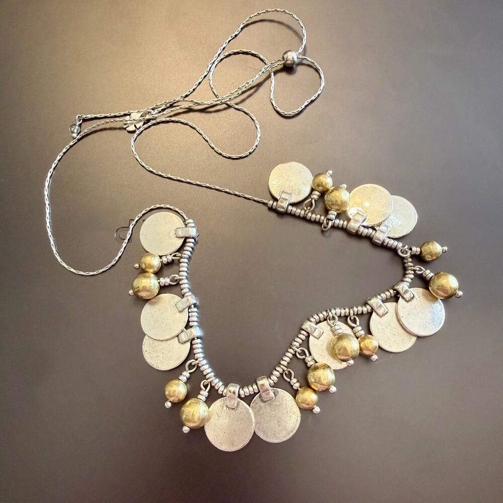 Lucky Brand Mixed Metal Silver & Gold Beaded Lariat Necklace - Picture 3 of 8